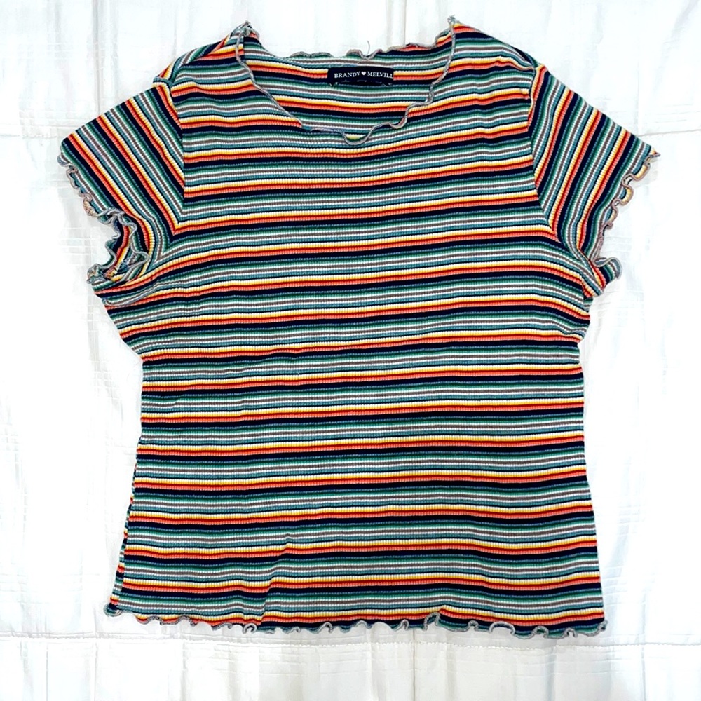 Brandy Melville rainbow striped babydoll tee